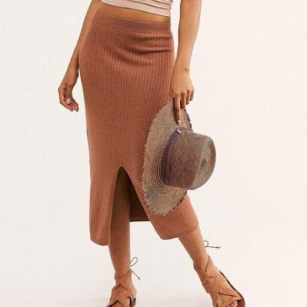 Free People Skyline Midi Skirt in Tan